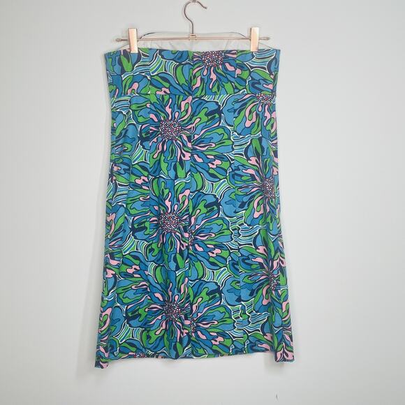 Lilly Pulitzer Bowen Dress Size 4 Bright Navy Floral Rehearsal Strapless Dress - Picture 3 of 6